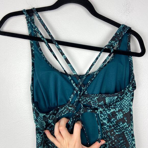 All in Motion Tie Back One Piece Swimsuit Teal Snake Printed Green Blue Medium - Picture 7 of 10